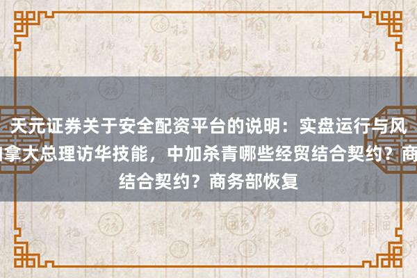 天元证券关于安全配资平台的说明：实盘运行与风险认知 加拿大总理访华技能，中加杀青哪些经贸结合契约？商务部恢复